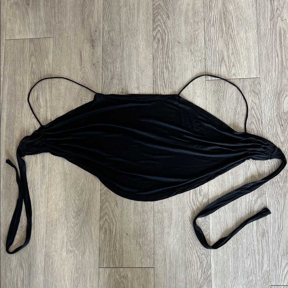 Black Silk Knit Jersey Sheer Camisole Top ties at back - Picture 5 of 10